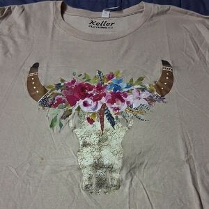 Bella Canvas Tan Bull Skull Floral Tee